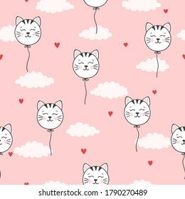Seamless cat balloons pattern. Baby print