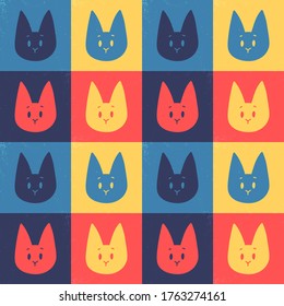 Seamless Cat Color Block Square Texture Pattern