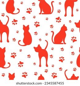 seamless cat design with cat paw print, suitable for wallpaper or other dessin related to cat, cat paw print, nature.