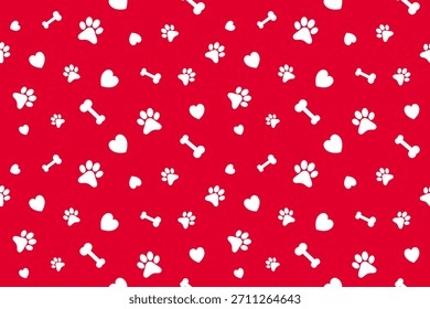 Seamless Cat Or Dog Paw, Bone and Snowflake Pattern Background. Festive Holiday. Vector Illustration