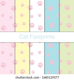 Seamless cat footprints pattern background, Vector cat paw many color, Hand drawn decorative element, Seamless backgrounds and wallpapers for fabric, packaging, Decorative print, Textile