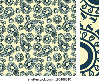 Seamless cat paisley illustration vector