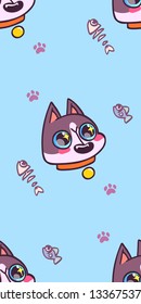 Seamless cat pattern. Cartoon animals background. Ideal for fabric, wallpaper, wrapping paper, textile, t-shirt print.