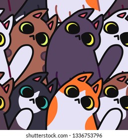 Seamless cat pattern. Cartoon animals background. Ideal for fabric, wallpaper, wrapping paper, textile, t-shirt print.