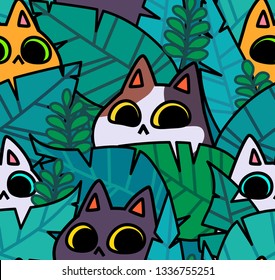 Seamless cat pattern. Cartoon animals background. Ideal for fabric, wallpaper, wrapping paper, textile, t-shirt print.