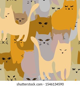 Seamless cat pattern made by hand  in vector. Unique colorful design for wallpaper, wrapping paper, background, textiles.
