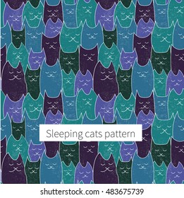 Seamless cat pattern with sleeping cats. Bright vector background for your design.