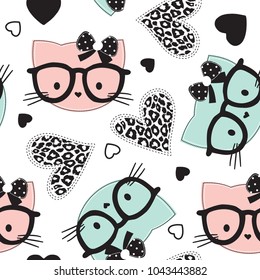 Seamless Cat Pattern Vector Illustration