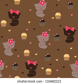 The seamless with cat and sweets
