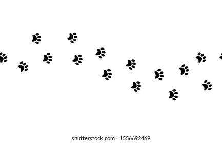 Seamless cat trail print. Black elements on white background. Vector illustartion.