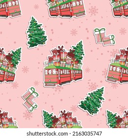 Seamless cats in Cristmas day pattern