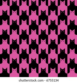 Seamless cats hounds tooth pattern in black and magenta.