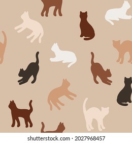 Patrón de gatos sin foco en colores de moda. Ilustración vectorial interminable con mascotas lindas,