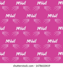 Seamless cat's whisker flat pattern on pink colour background