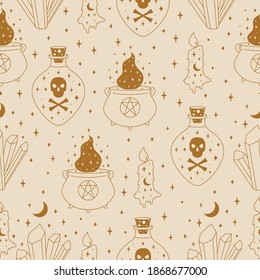 Seamless Cauldron and Candle Pattern in Vector.