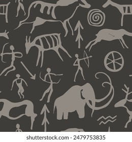 Seamless Cave Art Pattern Vector Illustration