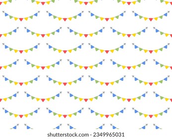 Seamless Celebrate a Colorful flag garlands party isolated on white background. Birthday, Christmas, anniversary, and festival fair concept. Vector illustration flat cartoon design.