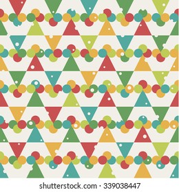 Seamless celebration geometric pattern. Abstract background with triangles and circles.