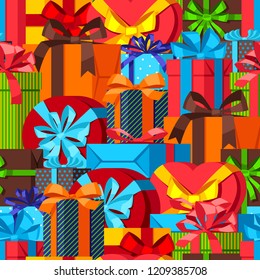 Seamless celebration pattern with colorful gift boxes.