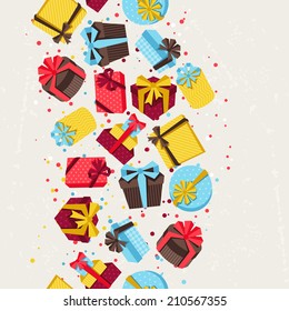 Seamless celebration pattern with colorful gift boxes.
