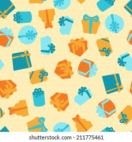 Seamless celebration pattern with colorful gift boxes.