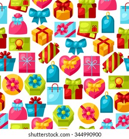 Seamless celebration pattern with colorful gift boxes.