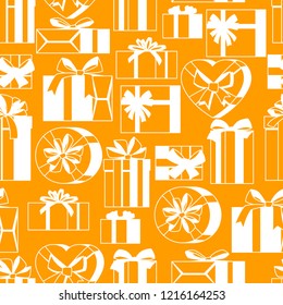 Seamless celebration pattern with gift boxes.