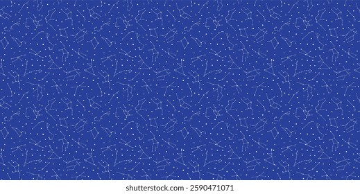 Seamless Celestial Constellation Pattern – Starry Night Sky with Zodiac Signs