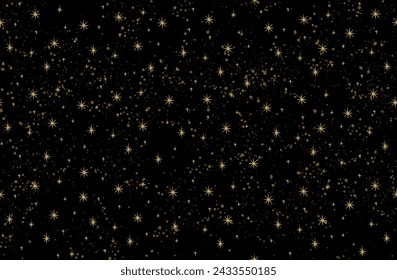 Seamless celestial pattern with gold stars on a black background, mystical ornament, magic banner of astrology, zodiac, horoscope. Vector illustration.