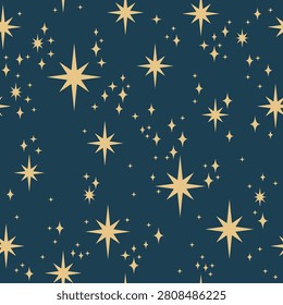 Seamless Celestial Pattern with Moon, Stars and Cosmic Elements