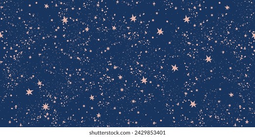 Seamless celestial pattern with stars on a blue background, magical ornament for tarot cards, astrology cards, zodiac. Modern Vector illustration.