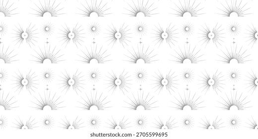 Padrão de arte de linha de sunburst de prata celestial sem costura