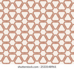 Patrón moderno celular sin fisuras con Formas hexagonales naranjas, sobre el fondo rosa claro. Ornamento celular para la tela, textura, Ilustración vectorial del diseño de la moda