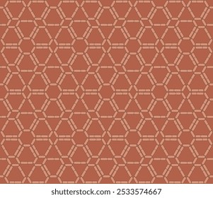 Modelo moderno celular inconsútil de moda con la estructura de la línea de la rejilla de Formas hexagonales, en el fondo rojo. Ornamento celular para la tela, textura, Ilustración vectorial del diseño de la moda