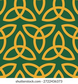Patrón de nudo celta sin costuras en verde y oro ideal para estampados de día de San Patricio que empaquetan tela de Fondo de pantalla y diseño comercial digital