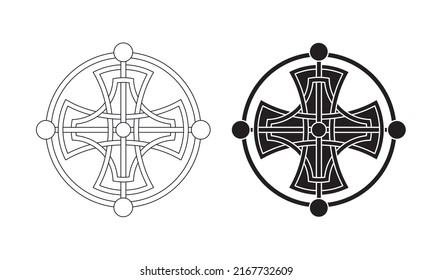 Seamless Celtic knot pattern including medieval crosses and circles in black and white (variation n° 1)