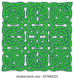 Seamless celtic knots green patterns in ink hand drawn style. 