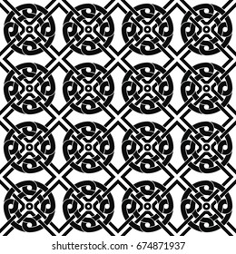 Seamless Celtic national ornament for fabric design interlaced tape. Black ornament isolated on white background.
