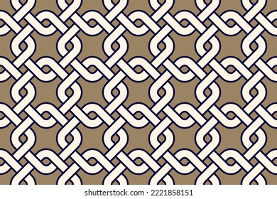 Seamless celtic ornamental all over background stylish pattern abstract minimalist fabric print classy monochrome ornament grid graphic style. Casual repeating textile design, gold, beige, blue color