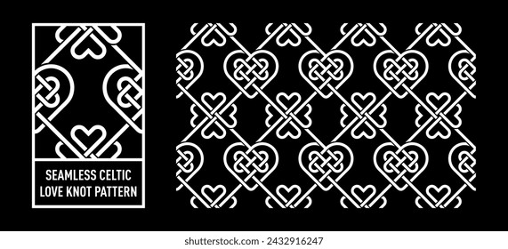 Seamless celtic pattern love nordic knot. woven viking pattern scandinavian gods. White ornament on a black background. Symbol suitable for prints, t-shirts, tattoos, Valentine's day postcards