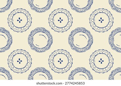 Seamless ceramic plates pattern mediterranean dishware ornament in hand drawn doodle style
