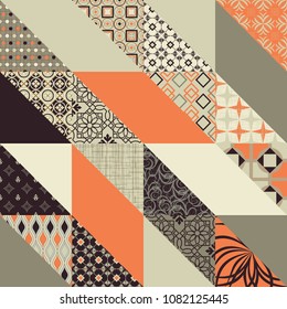 Seamless ceramic tile with colorful patchwork. Vintage multicolor pattern in turkish style. Endless pattern can be used for ceramic tile, wallpaper, linoleum, textile, web page background. Vector