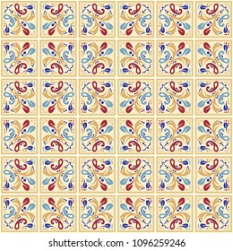 Seamless ceramic tile with colorful patchwork. Vintage floral design in bright colors  