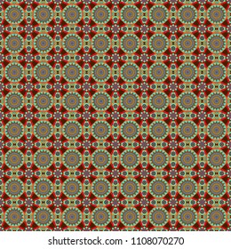Seamless ceramic tile with colorful patchwork. Vector multicolor pattern in turkish style. Design in blue, pink and brown colors. Islam, Arabic, Indian, ottoman motifs.