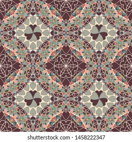 Seamless ceramic tile with colorful patchwork. Vintage multicolor pattern in turkish style. Endless pattern can be used for ceramic tile, wallpaper, linoleum, textile, web page background. Vector