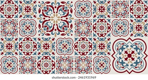 Seamless ceramic tile with colorful patchwork. Vintage multicolor pattern in turkish style. Endless pattern can be used for ceramic tile, wallpaper, linoleum, textile, web page background.