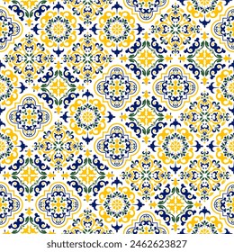 Seamless ceramic tile with colorful patchwork. Vintage multicolor pattern in turkish style. Endless pattern can be used for ceramic tile, wallpaper, linoleum, textile, web page background.