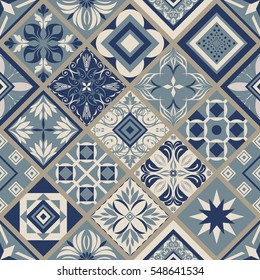 Seamless ceramic tile with colorful patchwork. Vintage multicolor pattern in turkish style. Endless pattern can be used for ceramic tile, wallpaper, linoleum, textile, web page background. Vector