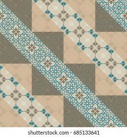 Seamless ceramic tile with colorful patchwork. Vintage multicolor pattern in turkish style. Endless pattern can be used for ceramic tile, wallpaper, linoleum, textile, web page background. Vector