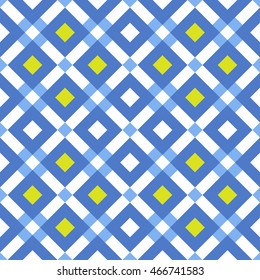 Seamless ceramics pattern. Square tiles blue, green and white background. Abstract Geometric Background. Vector Illustration.